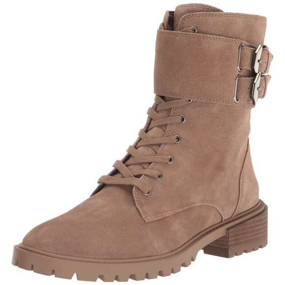 Vince Camuto Shoes - Vince Camuto Taupe Suede Lace-Up Buckle Combat Boot